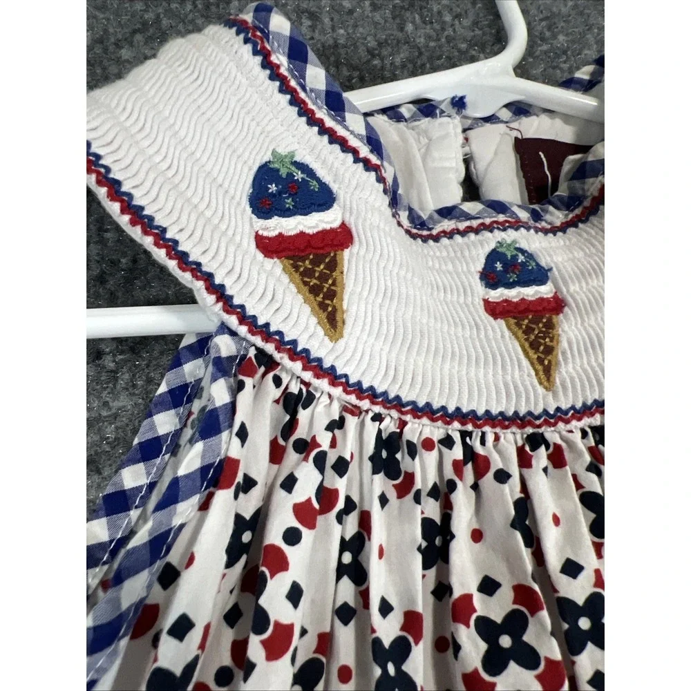 Lil Cactus Girl's Size 3T Patriotic Ice Cream Smocked Dress
